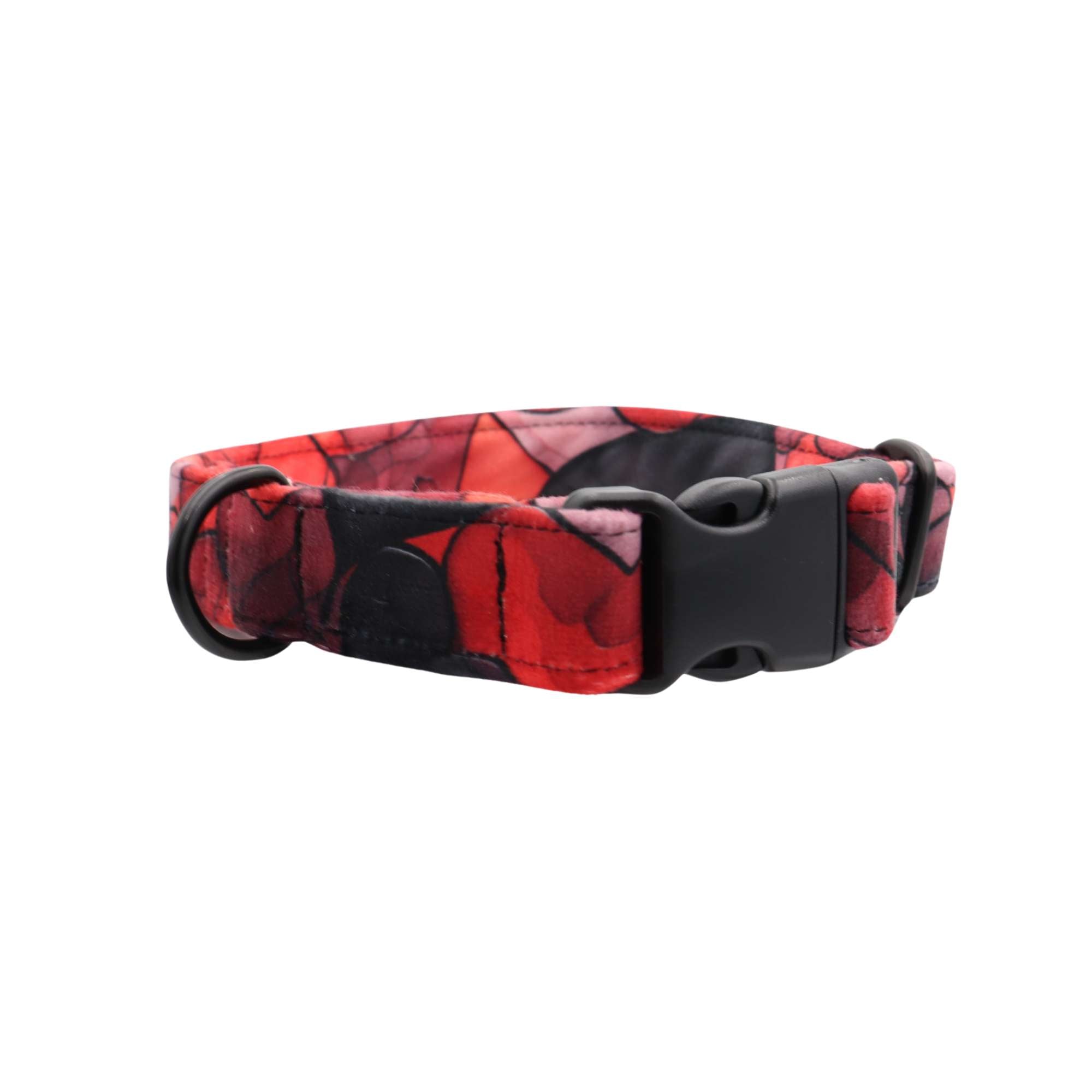 Elegant velvet dog collar with heart print and black buckle – Distinguish Me
