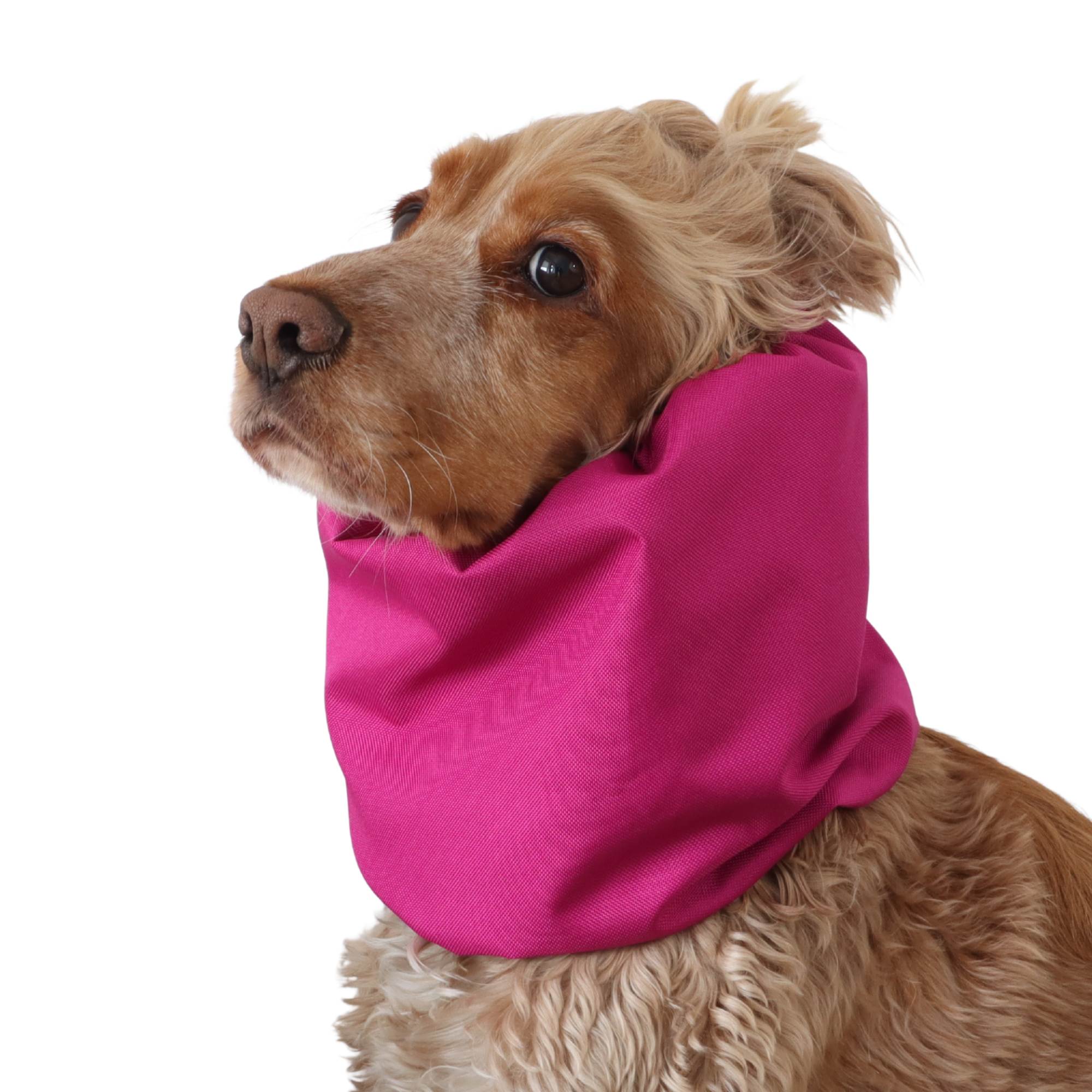 Long-eared dog snood by Distinguish me in Dark Pink fuchsia shade with snug comfortable fit