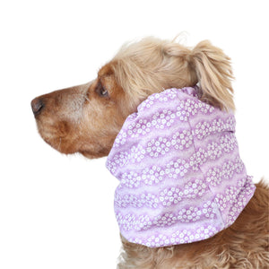 Lilac floral dog snood for Spaniel, Cavalier, Basset Hound and Poodle
