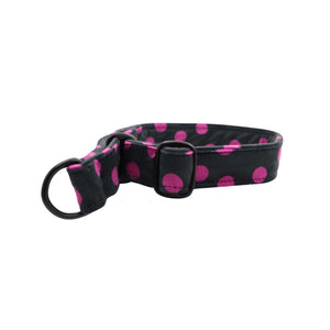 Handmade velour collar for dogs in pink polka dot design, Distinguish Me
