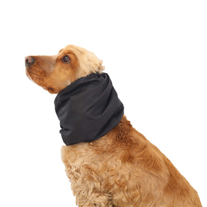 Dog with black feeding snood by Distinguish Me