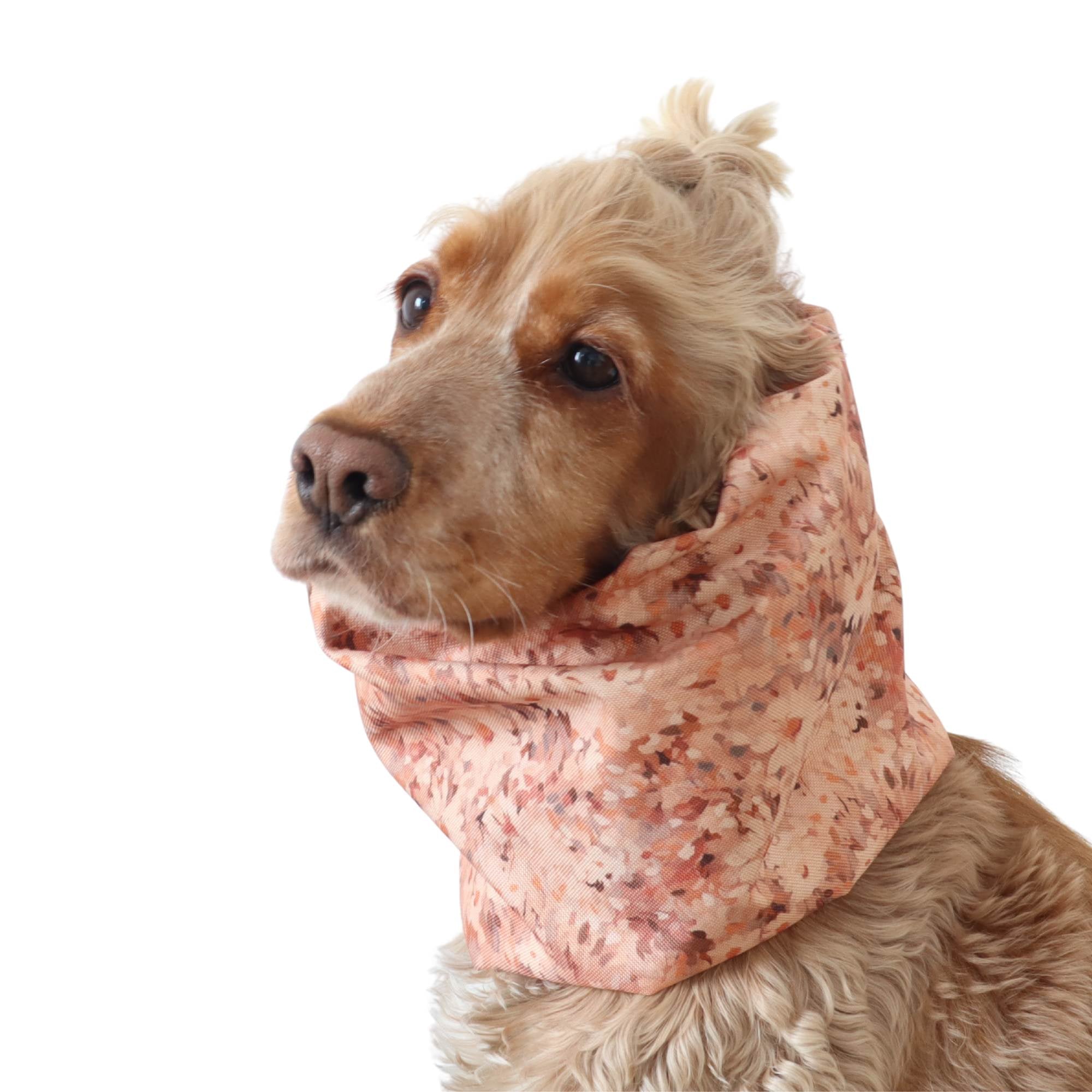 Thick double waterproof dog snood Blush Meadow protecting ears and neck from rain and wind