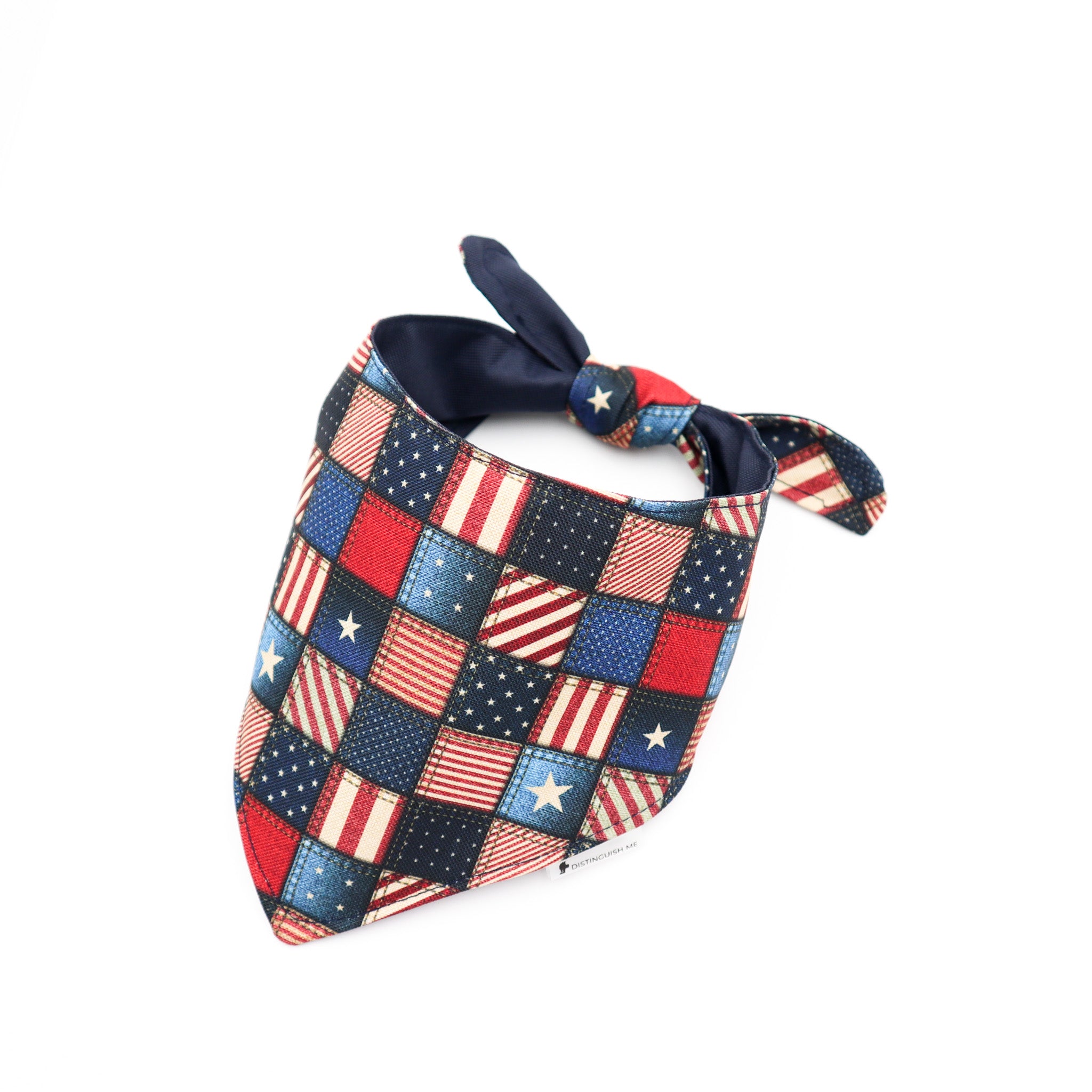 tie-on dog bandana with usa flag motives crafted by distinguish me