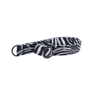 Zebra patterned dog collar on a white background