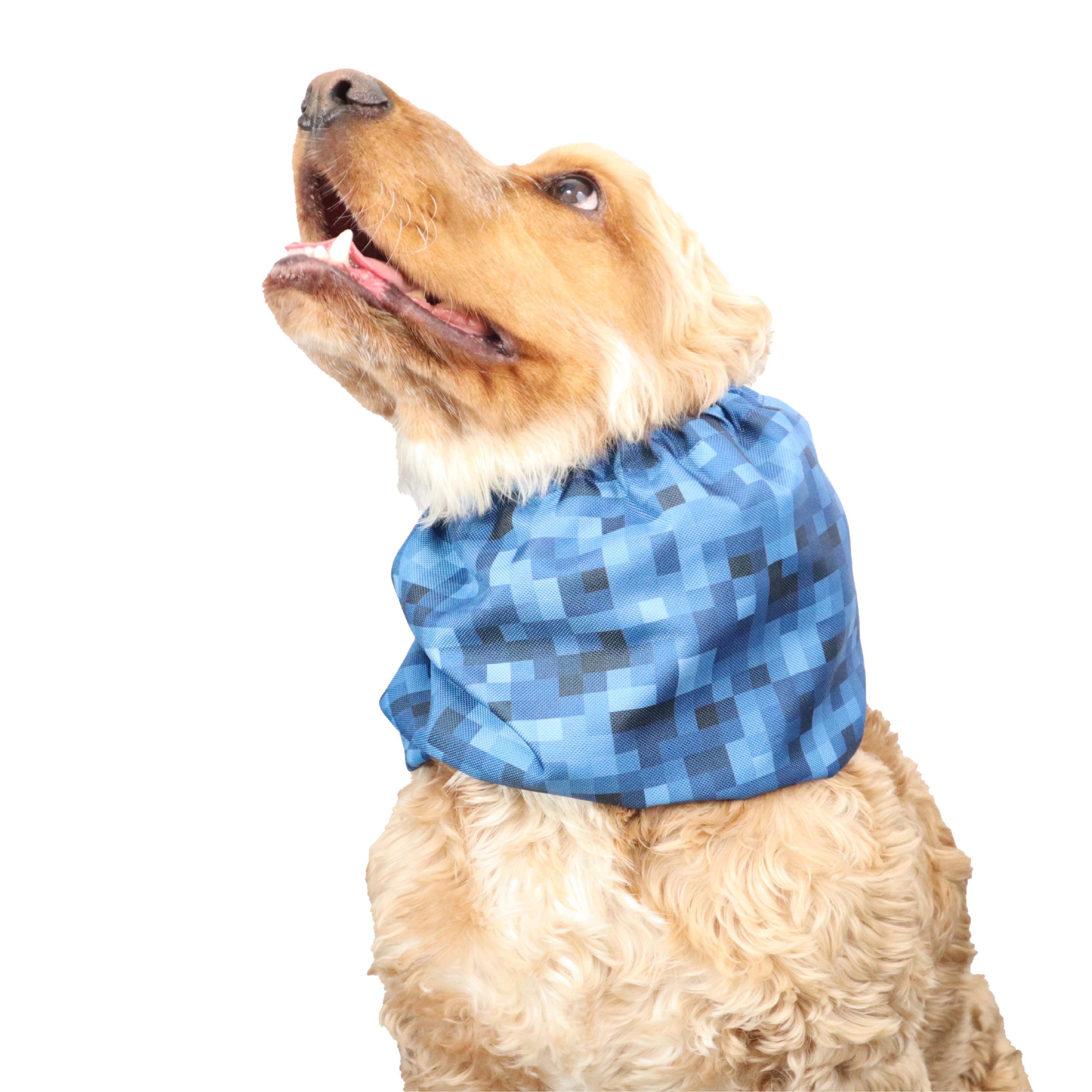 Waterproof dog snood blue pixels by Distinguish Me